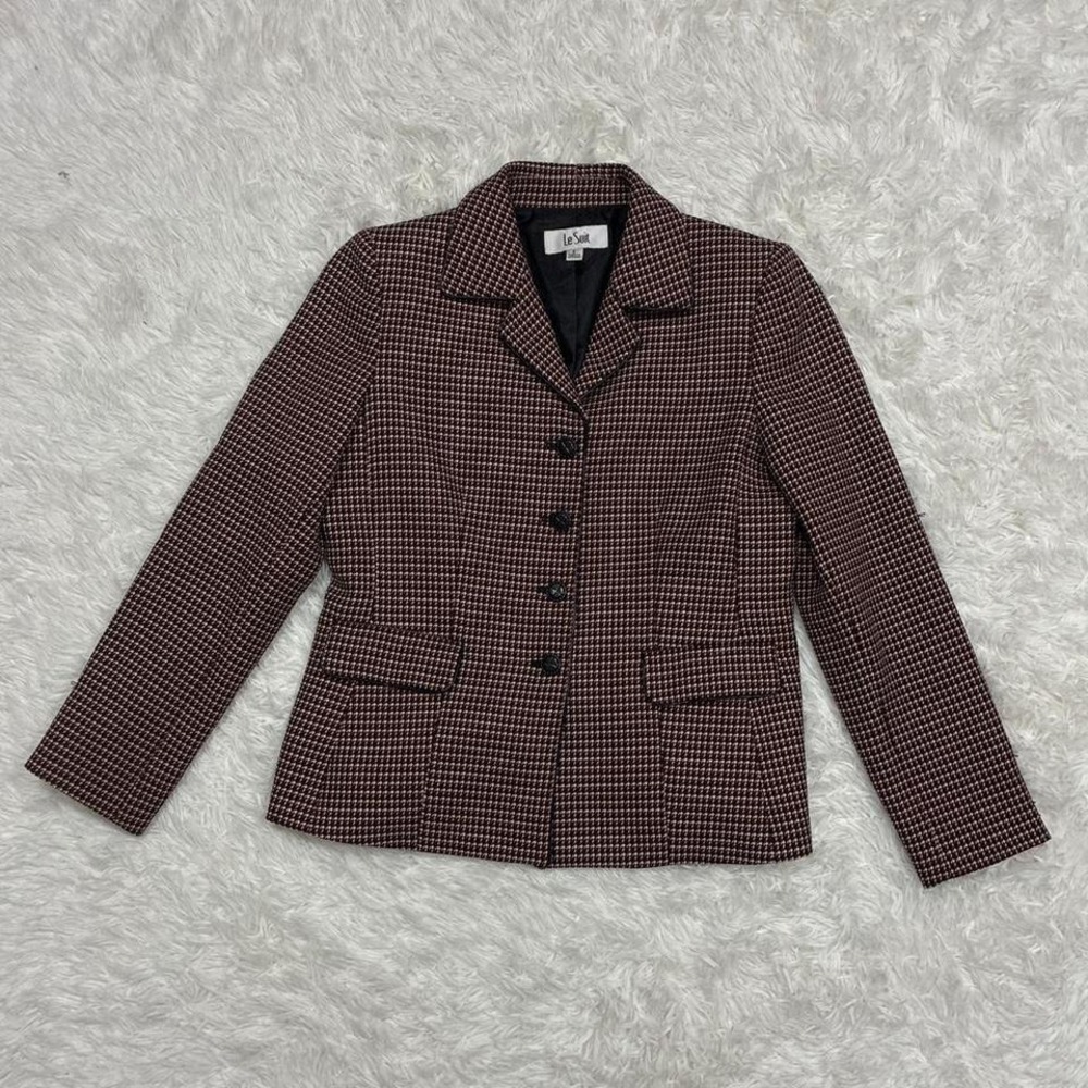 Vintage Retro Preppy Le Suit brown & white checkered blazer Size 8